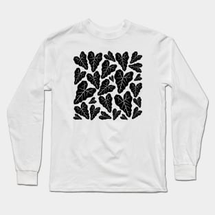 Black veiny heart shaped plant leaves pattern Long Sleeve T-Shirt